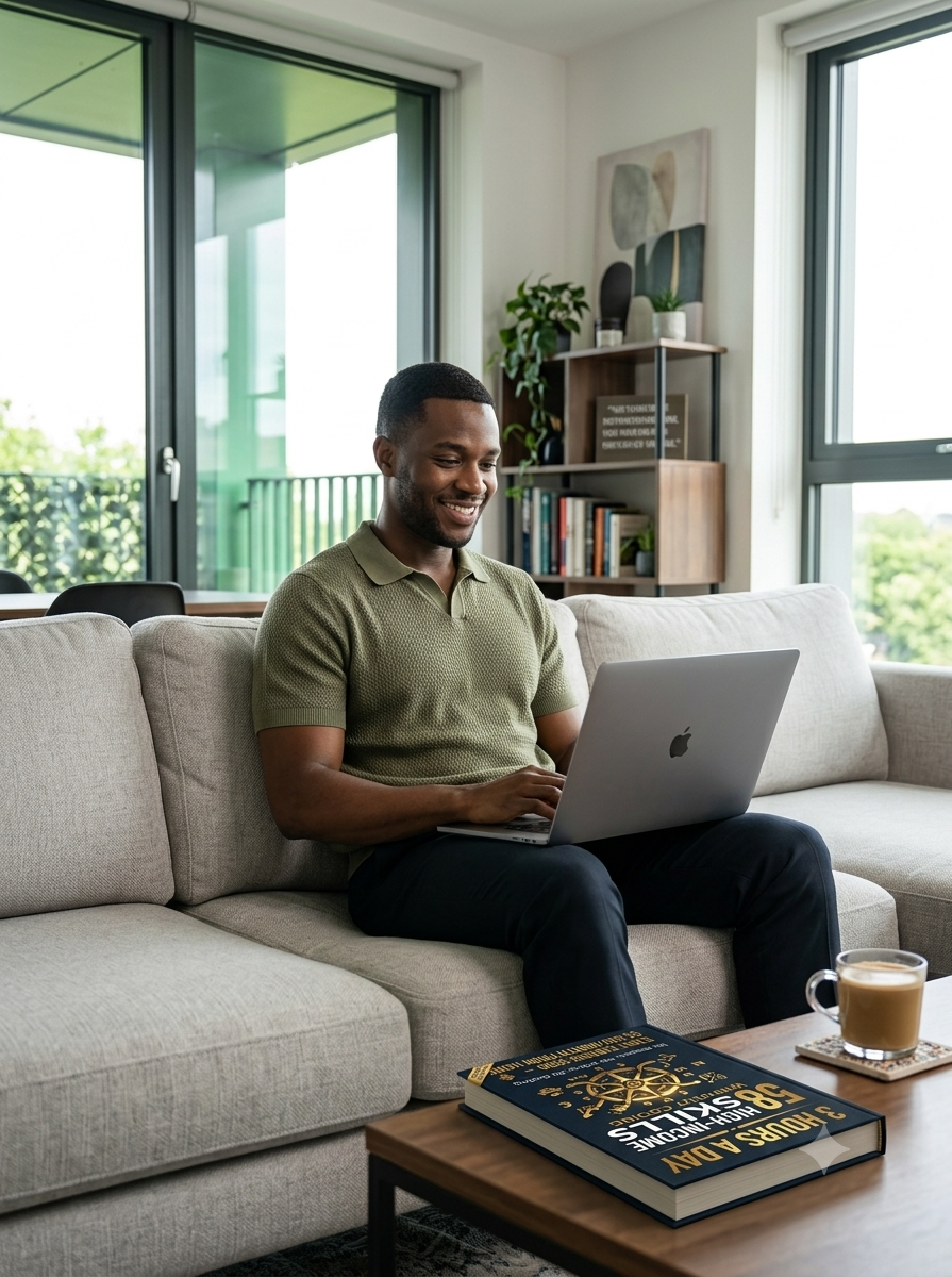 Man working from home with the guide
